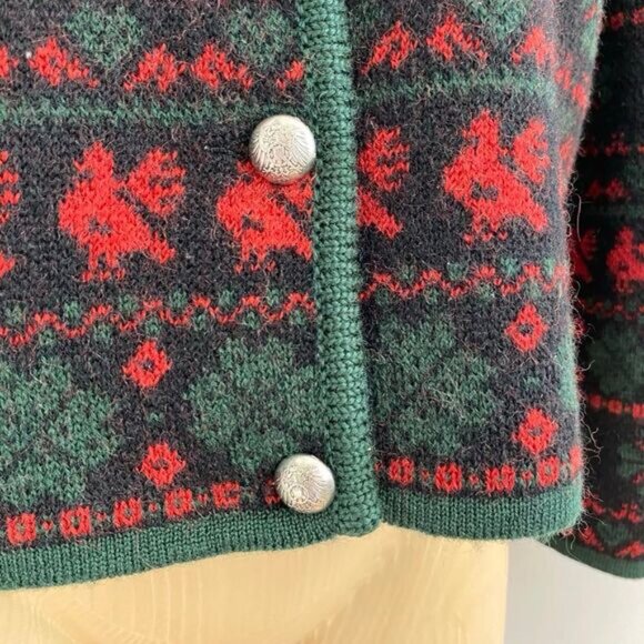 VTG Astrifa Womens Size 42 Wool Embroidered Christmas Cardigan Sweater Red Green - Picture 9 of 14